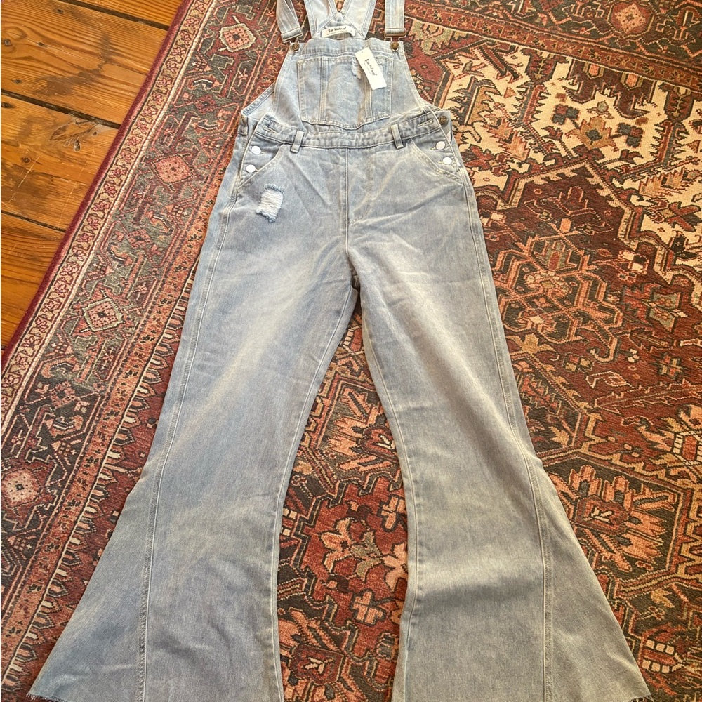 Three bird nest denim wide leg overalls